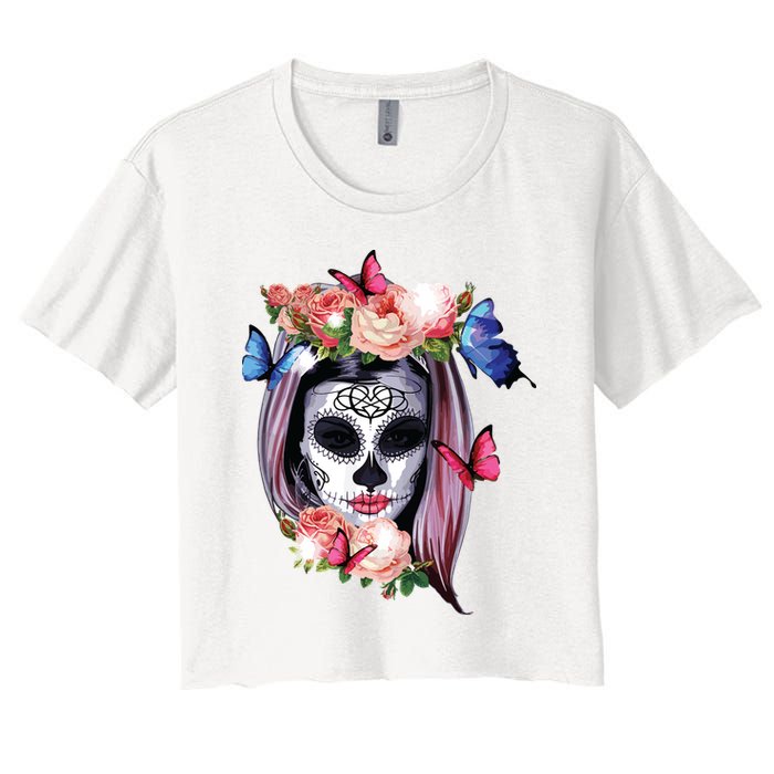 Dia De Los Muertos Sugar Skull Catrina Day Of The Dead Women's Crop Top Tee