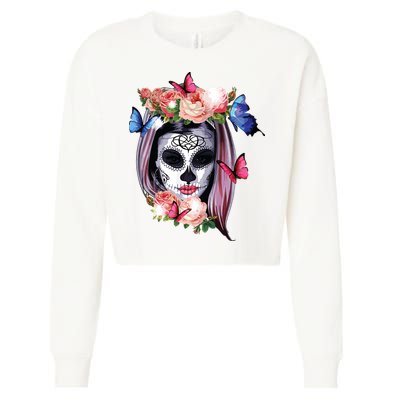 Dia De Los Muertos Sugar Skull Catrina Day Of The Dead Cropped Pullover Crew
