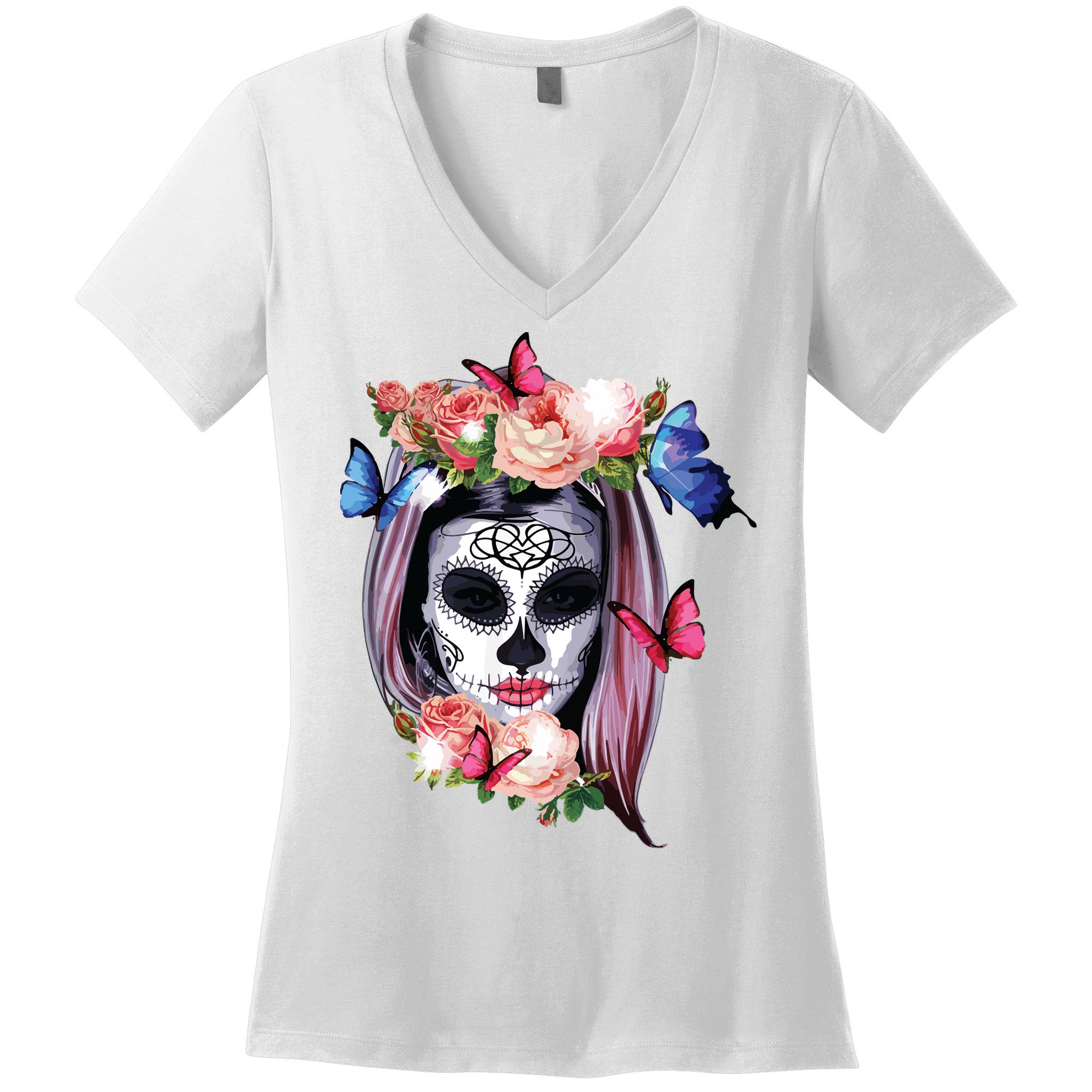 Dia De Los Muertos Sugar Skull Catrina Day Of The Dead Women's V-Neck T-Shirt