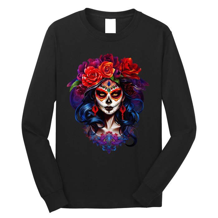 Dia De Los Muertos 2024 Sugar Skull Catrina Day Of The Dead Long Sleeve Shirt