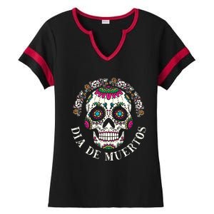 Dia De Los Muertos Sugar Skull Mexican Holiday Ladies Halftime Notch Neck Tee