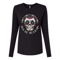 Dia De Los Muertos Sugar Skull Mexican Holiday Womens Cotton Relaxed Long Sleeve T-Shirt