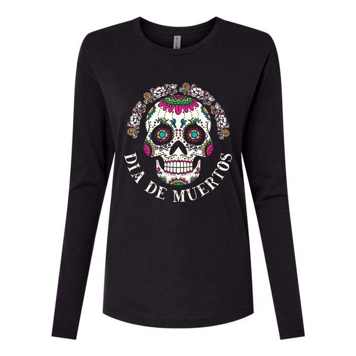 Dia De Los Muertos Sugar Skull Mexican Holiday Womens Cotton Relaxed Long Sleeve T-Shirt