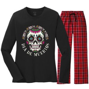 Dia De Los Muertos Sugar Skull Mexican Holiday Women's Long Sleeve Flannel Pajama Set 