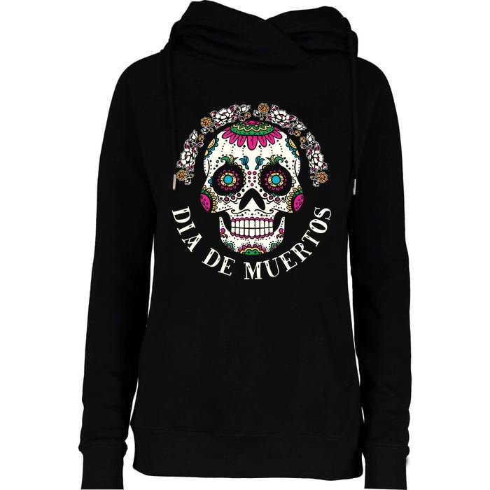 Dia De Los Muertos Sugar Skull Mexican Holiday Womens Funnel Neck Pullover Hood