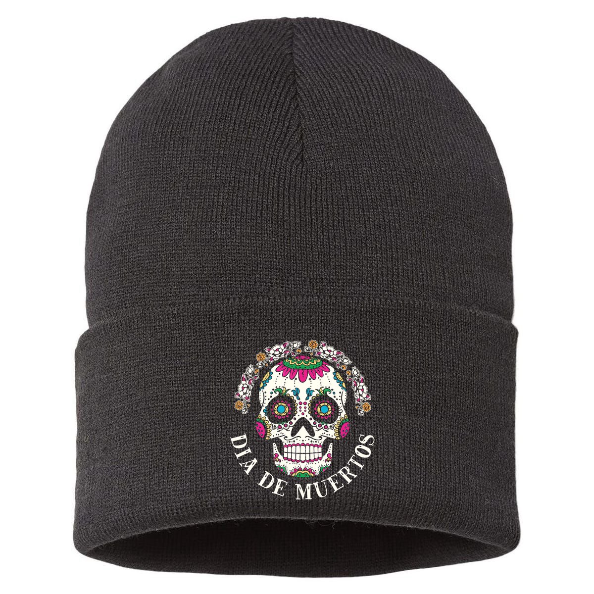 Dia De Los Muertos Sugar Skull Mexican Holiday Sustainable Knit Beanie