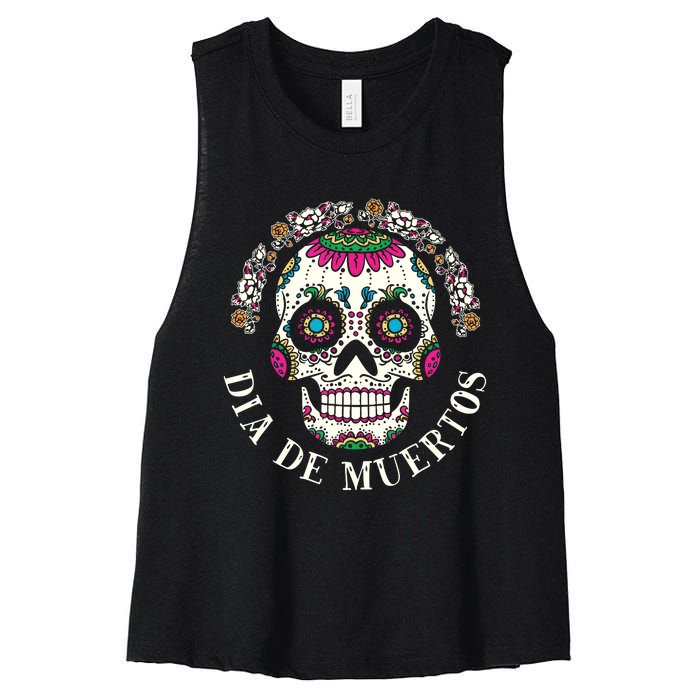 Dia De Los Muertos Sugar Skull Mexican Holiday Women's Racerback Cropped Tank