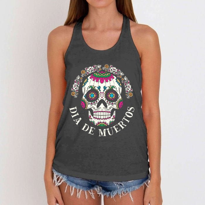 Dia De Los Muertos Sugar Skull Mexican Holiday Women's Knotted Racerback Tank