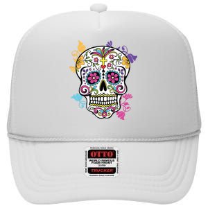 Dia De Los Muertos Sugar Skull High Crown Mesh Back Trucker Hat