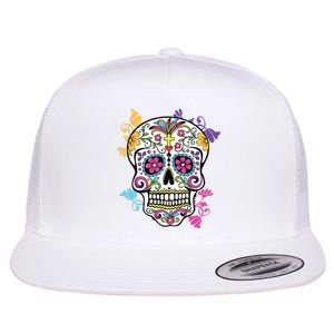 Dia De Los Muertos Sugar Skull Flat Bill Trucker Hat