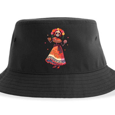 Dia De Los Muertos Day Of The Dead Mexican Sugar Skeleton Sustainable Bucket Hat