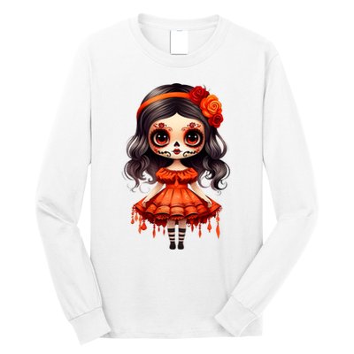 Dia De Los Muertos La Catrina Cute Skeleton Mexican Long Sleeve Shirt