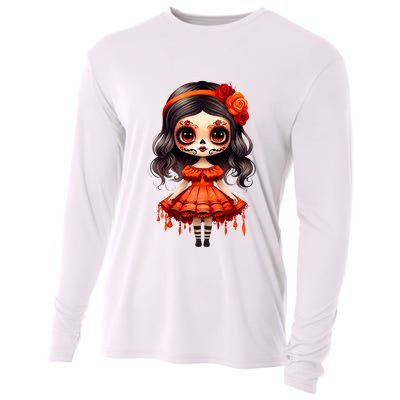 Dia De Los Muertos La Catrina Cute Skeleton Mexican Cooling Performance Long Sleeve Crew