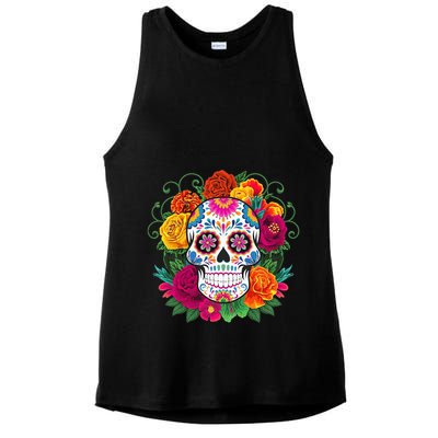 Dia De Los Muertos Costume Day Of The Dead Sugar Skull Ladies PosiCharge Tri-Blend Wicking Tank