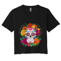 Dia De Los Muertos Costume Day Of The Dead Sugar Skull Women's Crop Top Tee