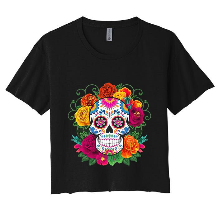 Dia De Los Muertos Costume Day Of The Dead Sugar Skull Women's Crop Top Tee