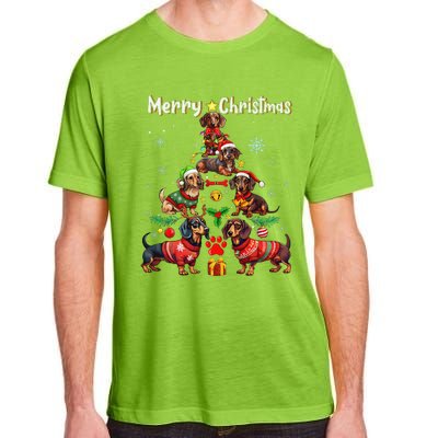 Dachshund Dogs Merry Christmas Tree Funny Dog Lovers Xmas Adult ChromaSoft Performance T-Shirt