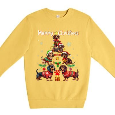 Dachshund Dogs Merry Christmas Tree Funny Dog Lovers Xmas Premium Crewneck Sweatshirt