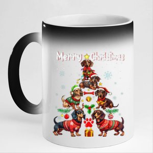 Dachshund Dogs Merry Christmas Tree Funny Dog Lovers Xmas 11oz Black Color Changing Mug