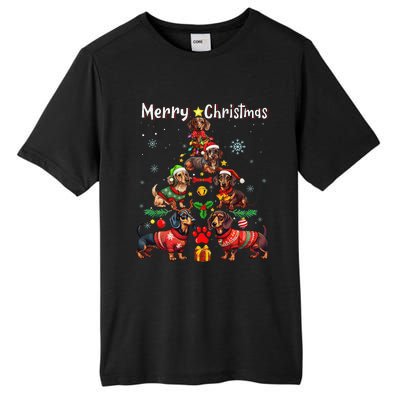 Dachshund Dogs Merry Christmas Tree Funny Dog Lovers Xmas Tall Fusion ChromaSoft Performance T-Shirt