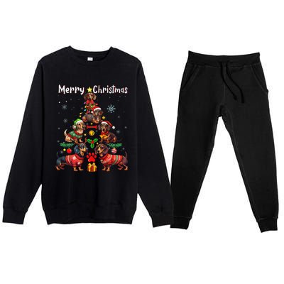 Dachshund Dogs Merry Christmas Tree Funny Dog Lovers Xmas Premium Crewneck Sweatsuit Set