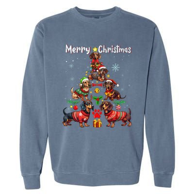 Dachshund Dogs Merry Christmas Tree Funny Dog Lovers Xmas Garment-Dyed Sweatshirt