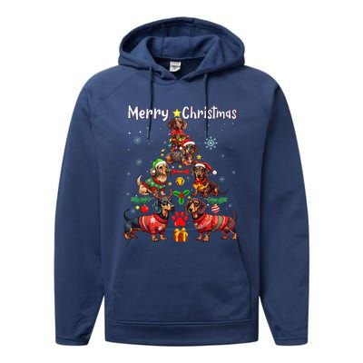 Dachshund Dogs Merry Christmas Tree Funny Dog Lovers Xmas Performance Fleece Hoodie