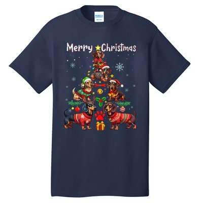 Dachshund Dogs Merry Christmas Tree Funny Dog Lovers Xmas Tall T-Shirt