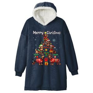 Dachshund Dogs Merry Christmas Tree Funny Dog Lovers Xmas Hooded Wearable Blanket