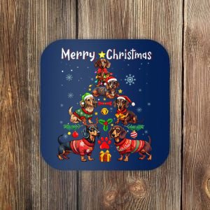 Dachshund Dogs Merry Christmas Tree Funny Dog Lovers Xmas Coaster