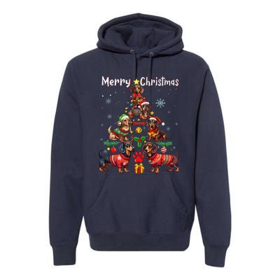 Dachshund Dogs Merry Christmas Tree Funny Dog Lovers Xmas Premium Hoodie