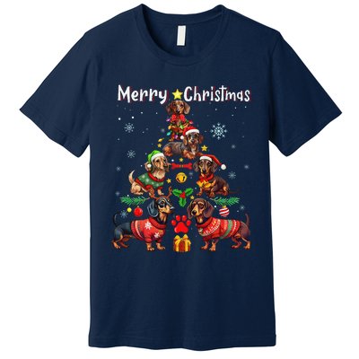 Dachshund Dogs Merry Christmas Tree Funny Dog Lovers Xmas Premium T-Shirt