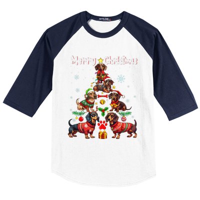 Dachshund Dogs Merry Christmas Tree Funny Dog Lovers Xmas Baseball Sleeve Shirt