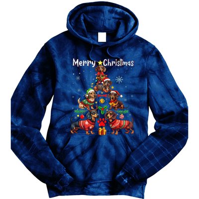 Dachshund Dogs Merry Christmas Tree Funny Dog Lovers Xmas Tie Dye Hoodie