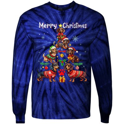 Dachshund Dogs Merry Christmas Tree Funny Dog Lovers Xmas Tie-Dye Long Sleeve Shirt