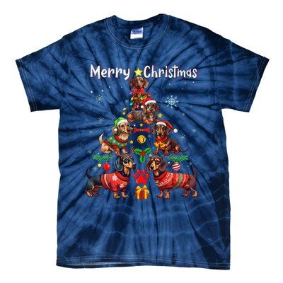 Dachshund Dogs Merry Christmas Tree Funny Dog Lovers Xmas Tie-Dye T-Shirt