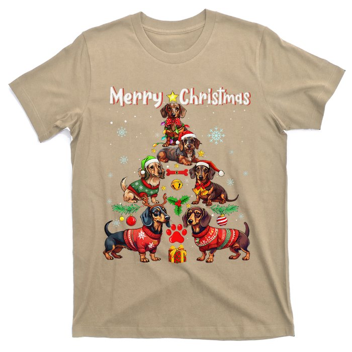 Dachshund Dogs Merry Christmas Tree Funny Dog Lovers Xmas T-Shirt