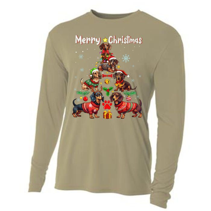 Dachshund Dogs Merry Christmas Tree Funny Dog Lovers Xmas Cooling Performance Long Sleeve Crew