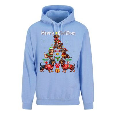 Dachshund Dogs Merry Christmas Tree Funny Dog Lovers Xmas Unisex Surf Hoodie