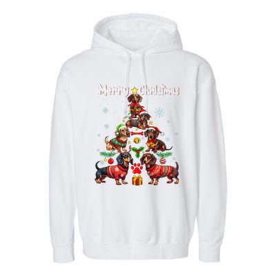 Dachshund Dogs Merry Christmas Tree Funny Dog Lovers Xmas Garment-Dyed Fleece Hoodie