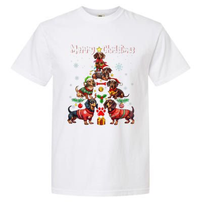 Dachshund Dogs Merry Christmas Tree Funny Dog Lovers Xmas Garment-Dyed Heavyweight T-Shirt