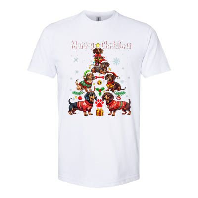 Dachshund Dogs Merry Christmas Tree Funny Dog Lovers Xmas Softstyle CVC T-Shirt