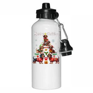 Dachshund Dogs Merry Christmas Tree Funny Dog Lovers Xmas Aluminum Water Bottle