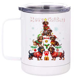 Dachshund Dogs Merry Christmas Tree Funny Dog Lovers Xmas 12 oz Stainless Steel Tumbler Cup