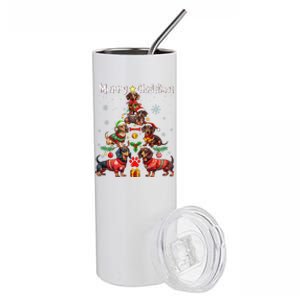 Dachshund Dogs Merry Christmas Tree Funny Dog Lovers Xmas Stainless Steel Tumbler