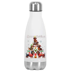 Dachshund Dogs Merry Christmas Tree Funny Dog Lovers Xmas Stainless Steel Insulated Water Bottle