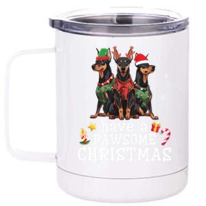 Dober Dogs Merry Mother Father Have A Pawsome Christmas Gift 12 oz Stainless Steel Tumbler Cup