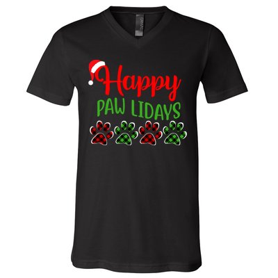 Dog Dad Mom Happy Pawlidays Merry Christmas Holidays V-Neck T-Shirt