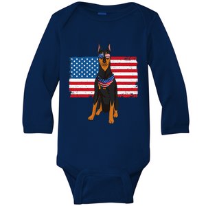 Doberman Dad & Mom American Flag 4th Of July Usa Funny Dog Baby Long Sleeve Bodysuit