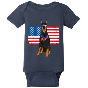 Doberman Dad & Mom American Flag 4th Of July Usa Funny Dog Baby Bodysuit